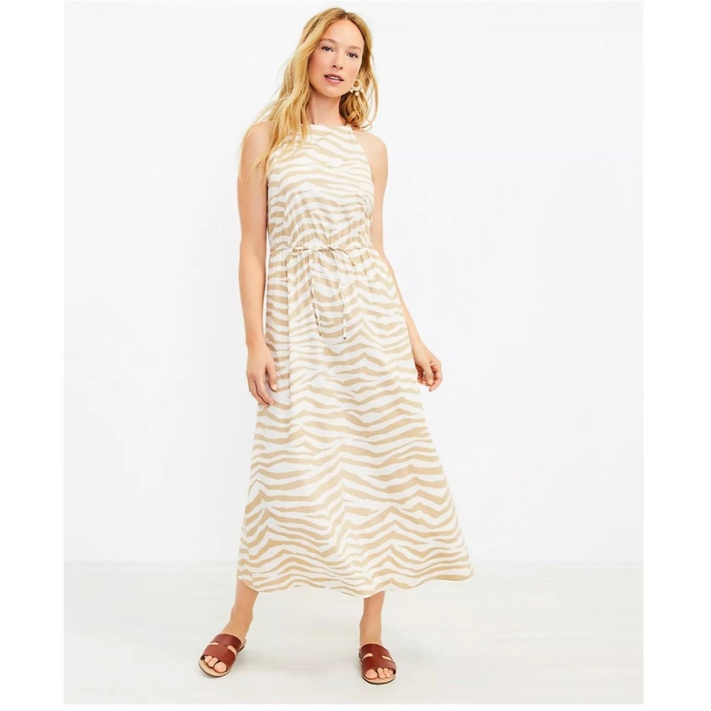 LOFT Women’s Tiger Print Midi Pocket Dress. Size M.